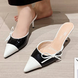 KYLETHOMASW  -  2025 Fashion Butterfly-knot Pointed Toe Mule Women Slippers Elegant Thin Heels Party Dress Female Shoes