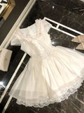 KYLETHOMASW  -  Summer French Elegant Sweet Princess Dress Women's Short-sleeve Round Neck Lace Bow Mini Party Dress Chic Fashionable Clothing