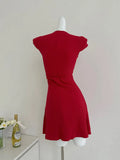 Kylethomasw Harajuku Sweet V-Neck Red Corset Dress Kpop Spring Summer Coquette One-Piece Frocks Slim Gyaru Tide A-Line Dress Formal Occasion