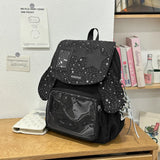 KYLETHOMASW  -  Korean Women Kawaii Ears Backpack Luxury Design Y2k Chic Star Schoolbags for Students Transparent Transparent All Match Ita Bags