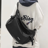 Kylethomasw Korean Fashion Trendy Pu Leather Simple Men Crossbody Bag Outdoor Sport Unisex Messenger Bag with Coin Purse Designer Bag