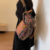 Kylethomasw Korean Preppy Casual Plaid Canvas School Backpack High-capacity Sport Travel Handbag Commuter Crossbody Bag Vintage Y2k backpack