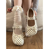 KYLETHOMASW  -  Korean Polka Dot Mary Jane Shoes Women's Fashionable Versatile Sweet  Knot One Strap Little Leather Shoes Spring