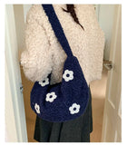 KYLETHOMASW  -  Korean Fluffy Sweet Floral Underarm Bag Y2k Lamb Wool Shopping Handbags Women New All Match Streetwear Travel Shoulder Bags