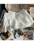 KYLTHOMASW  -  White Lace Trim Sweet Mini Skirts Summer Chic Folds Texture High Waist A-line Short Faldas Women Vintage Cute Balletcore Skirt