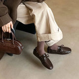 KYLETHOMASW  -  New Leather Flats Shoes Women's Loafers Round toe Vintage Suede Leather Ladies Casual British Style Flat Single Shoes