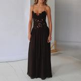 KYLETHOMASW  -  Elegant Pure Color Chiffon Dress Sexy Lace Spliced Mesh Pleated Evening Dress Fashion Hollow Out Sleeveless Halter Banquet Dress