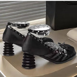 KYLETHOMASW  -  Gradient Colors Square Toe Spiral Heel Mary Jane Pumps Bow Multi-Buckle Strap Lolita Shoes Ballet Shoes for Party & Daily Wear