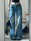 KYLETHOMASW  -  New Vintage Washed Distressed Fashion Female Wide Leg Pants American Basic High Waist Loose Casual Straight Simple Women Jeans