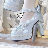KYLETHOMASW  -  Original Egg Tart Heart High Heel Lolita Shoes with  Knot Silk Ribbon and Unique Shape Heel for Women