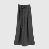 KYLETHOMASW  -  Korean Retro Strap Contrasting Striped Trousers Women Spring New French Style High-end Versatile Casual Long Pants