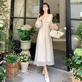 Kylethomasw French Elegant Princess Evening Party Midi Dresses for Women Springtime Slim Bandage Long Sleeve Vestidos Korean Summer Clothes