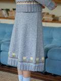 KYLETHOMASW  -  Flower Jacquard All Match Sweet Loose Solid Japanese A-LINE Knitted Skirts