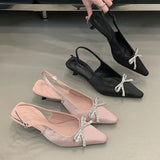 KYLETHOMASW  -  Fashion Shallow Women Medium Heels Sandals Shoes Female Pointed Toe Footwear Butterfly-Knot Ladies Heels Pumps Sandals Shoes