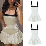 KYLETHOMASW  -  Female Summer Slim Mini Dresses White Square Collar Sleeveless Backless Plaeted Zipper Women's Sexy New Fashion Dress