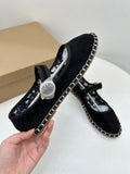 KYLETHOMASW  -  Floral Print Insole Velvet Flats Shoes Women Hand Stitching Elegant Mary Jeans Shoes Ladies Round Toe Ballets Flats Footwear