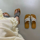 KYLETHOMASW  -  Fashion Luxury Rhinestones Ladies Flats Slippers Shoes Summer Beach Female Flip flops Slides Women Flats Slippers Sandals Shoes