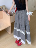 KYLETHOMASW  -  Loose Gentle A-Line Skirts Women Chic Patchwork Lace Sweet 2024 High Street New Summer Office Lady Vintage Casual