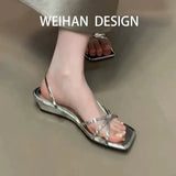 KYLETHOMASW  -  Retro Wedge Heels and Sexy Silver Sandals for Women's Summer New French Outerwear