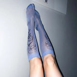 KYLETHOMASW  -  Y2k Retro Hot Girl Short Silk Socks Subculture Pattern Niche Design High Street Ins Ankle Socks New Summer Skirts Calf Socks