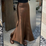 KYLETHOMASW  -  Satin Mermaid Skirts Women Solid Spring Summer Elegant Faldas Mujer Korean Fashion Sweet Simple Retro Long Skirt