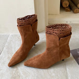 KYLETHOMASW  -  Sexy Pointed-Toe Faux Suede Ankle Boots Women Elegant Stiletto Heels for Ladies Fall/Winter Comfortable Women Shoes Botas Mujer