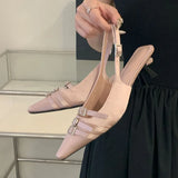 KYLETHOMASW  -  Fashion Silk Women Medium Heels Pumps Shoes Female Pointed Toe Footwear Shallow Ladies Thin Heels Sandals Shoes