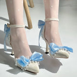 KYLETHOMASW  -  Party Shoes Woman Trend 2025 Blue High Heels Woman Pearl Lolita Shoes Y2K Heel Woman Summer Shoes 2025 Mary Jane Slingback