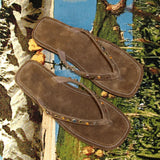KYLETHOMASW  -  Cowhide Version~Niche Retro Suede Rhinestone Thick-Soled Flip-Flops for Women Outdoor Beach Flat Sandals
