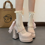 KYLETHOMASW  -  Night Club Platform Women Lolita Pumps Fashion Butterfly-knot High Heel Shoes New Spring Autumn Ladies Stripper Party Shoes