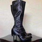 KYLETHOMASW  -  Designer Rivet Strap Tall Boots for Women Punk Gothic Knee Women's Boots Vintage Stiletto Leather High  Long Boots Botas Mujer