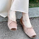 KYLETHOMASW  -  Brand New Women Satin Ballet Shoes Square Toe Bow Knot Low Heel Pumps Vintage Soft Slip-on Sweet Wedding Pumps Casual Shoes