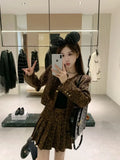 KYLTHOMASW  -  Sweet Hot Girl Leopard Suit Women's Autumn Single Breasted Jacket A-line Pleated Skirt Two-piece Set Fashion Female Clothes