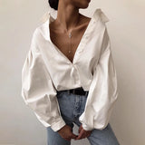 Kylethomasw  Autumn Lantern Long Sleeve Elegant Blouse Shirt Women Basic Top Casual Turn Down Collar Office Lady White Shirt Tops Blusas