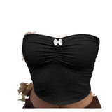 KYLETHOMASW  -  Lace lace one neck bow pleated strapless sweet and spicy contrasting color sexy slim fit versatile short top