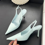 Kylethomasw Elegant Slingbacks Thin High Heels Women Sexy Pointed Toe Buckle Strap Women Pumps Blue Fashion Party Dress Shoes Heeled Sandals