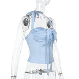 KYLETHOMASW  -  Summer New Bow Lace-up Top Neck Exposed Navel Vest Women