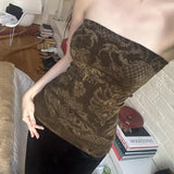 KYLETHOMASW  -  American street retro printed one neck chest revealing short and large style strapless hot girl sexy versatile interior top