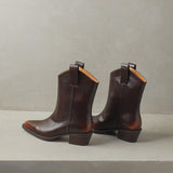 KYLETHOMASW  -  cow leather women ankle boots chunky heel pointed toe booties