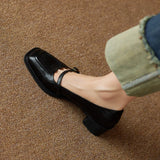 KYLETHOMASW  -  New Retro Square Head Thick Heel Single Shoes Women's Shoes Medium Heel Mary Jane Shoes Woman High Heels Leather
