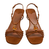 KYLETHOMASW  -  Women's  Slingback Sandals Amber Bead Decor Open‑Toe Kitten Heels Thin Knotted Strap Mid‑Heel Backless Pumps Elegant