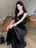 KYLETHOMASW  -  Cocktail Dresses Women Sexy V Neck Lace Patchwork Sleeveless Slim Vintage Velvet Evening Dress Birthday Party Ladies