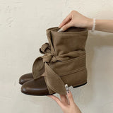 KYLETHOMASW  -  Autumn Bow Knot Women Short Boots Round Toe Low Heel Slip On Shoes Street Fashion Autumn Daily Wear Mordern
