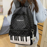KYLETHOMASW  -  Piano Key Polka Dot Backpack Girls Music Embroidery Large Capacity School Bag Lightweight Nylon Daily Travel Student Rucksack