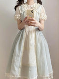 KYLETHOMASW  -  Summer Sweet Lolita Midi Dress Women Lace Trim Puff Sleeve Ruffle High Waist Princess Tiered Skirt Kawaii Japanese Fashion Party