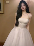 KYLETHOMASW  -  Fairycore White Princess Dress Sweet Elegant Ball Gown Birthday Party Vestidos Gauze Bodycone Strapless Camisole Long Dresses