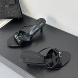 KYLETHOMASW  -  Big Size 43 Fashion Round Toe Ladies Thin Heels Sandals Shoes Shallow Elegant Women Heeled Sandals Shoes Female Footwear Black