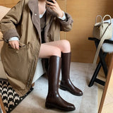 KYLETHOMASW  -  New Retro Women's Shoes Luxury Genuine Leather Knee High Boots for Woman Fashion Britain Knight Boots Designer Shoes Botas Mujer