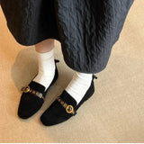 KYLETHOMASW  -  Fashion Metal Belt Buckle Design Loafers Woman Shoes Retro Suede Square Toe Flats Street Style Comfort Casual Shoe Zapatos Mujer