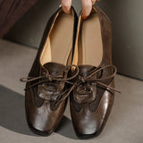 KYLETHOMASW  -  Women's genuine leather patchwork square toe lace-up flats loafers high quality soft comfortable casual female daily shoes woman